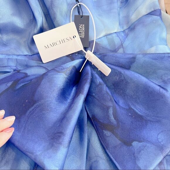 Marchesa Notte V-Neck Printed Organza Gown - Picture 10 of 11